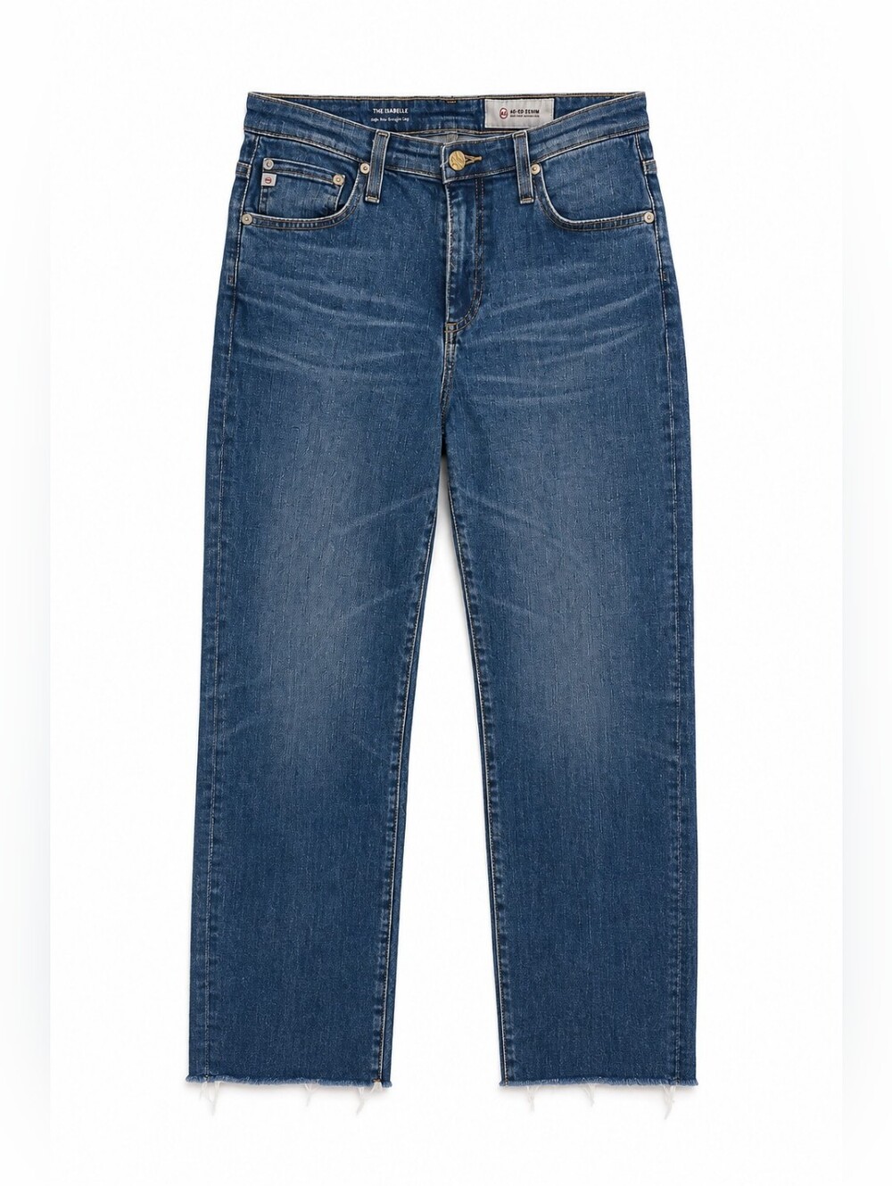 AG Adriano Goldschmied “The Isabelle” High Rise Straight Crop Jeans, 28, Raw Hem